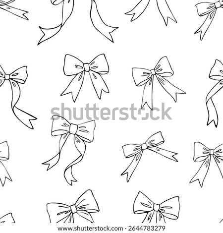 Bow knots and ribbons seamless pattern. Vector hand drawn illustration. Gift box and party decoration, holiday, decorative design element.