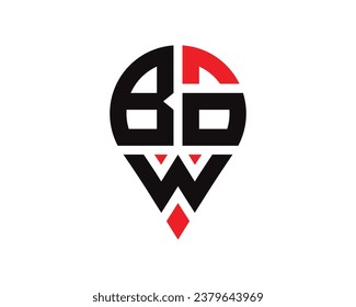 Diseño del logotipo de la forma de ubicación de la letra BOW. Diseño sencillo del logotipo de ubicación de carta BOW.