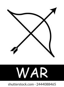 Bow line icon. Primitive, arrow, war, death, peace, weapons, victory, battle, pain, destruction, sacrifice, conflict, trench. Vector line icon for business and advertising