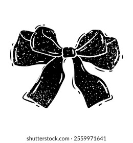 Bow in linocut style. Vector illustrations on white background.