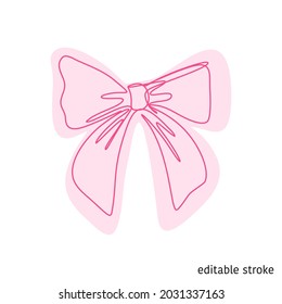 Bow Made in Continuous Line Art Style. Vector Holiday Element. Linear Ribbon with Editable Stroke.