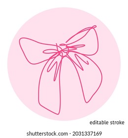 Bow Made in Continuous Line Art Style. Vector Holiday Element. Linear Ribbon with Editable Stroke.