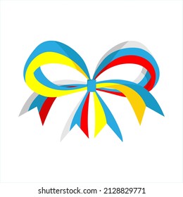 A bow made of ribbons of the colors of the Russian and Ukrainian flags