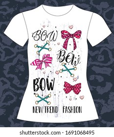 Bow new trend fashion, slogan lovely graphic design and cute flowers graphic design print for tee and t shirt and fabric
