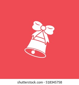 Bow On Bell Christmas New Year Flat Icon On Red Background
