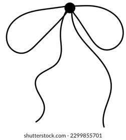 Bow on gift ribbon string vector silhouette icon. Black line art rope cord with knot and bow for holiday christmas package decoration.