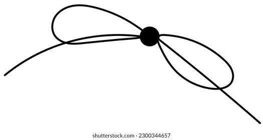 Bow on gift ribbon string vector silhouette icon. Black line art rope cord with knot and bow for holiday christmas package decoration.