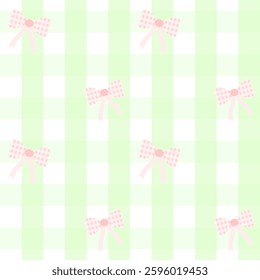 Bow on green background , Fabric pattern , Seamless pattern , Wrapping paper
