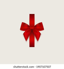 Bow On A Light Background. Vector Christmas Red Bow With Shadow, Wrapping Element Template.