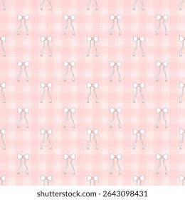bow  on pink  background,  checkered pattern, fabric pattern, gift wrapping paper , seamless pattern 