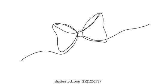 Bow one continuous line art. Simple drawing sketch. Ribbon vector icon