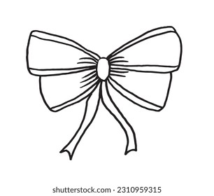 Bow outline illustration image. 
Hand drawn image artwork of bow. 
Simple cute original logo.
Hand drawn vector illustration for posters, cards, t-shirts.
