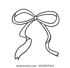 Bow outline illustration image. 
Hand drawn image artwork of bow. 
Simple cute original logo.
Hand drawn vector illustration for posters, cards, t-shirts.