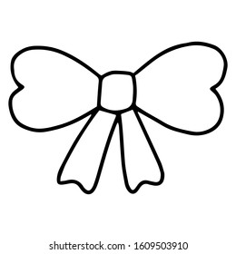 Bow outline pattern.outline. Isolated single drawing on a white background. For decoration, for holiday, wedding, birthday, Valentine's day.Tied ribbon in a bow. Vector illustration
