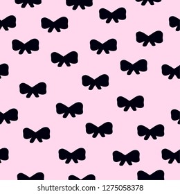 Bow pattern . Pink background, black bows Good for textiles, postcards, packaging, banner.