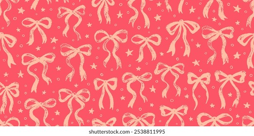 Bogenmuster. Nahtloses Band, süße Weihnachten. Rosa Vektordruck. Stift Schleife für Geschenk nahtlose Illustration. Vintage Hintergrund für Valentine, Weihnachten. Pastellmuster wiederholen. Feiertagsband