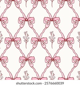 bow pattern seamless, vintage flowers, Vintage Retro Pink Seamless Pattern, Pink Vintage Coquette valentine seamless file, Retro Pink seamless file, Retro coquette Digital wallpaper ribbon background