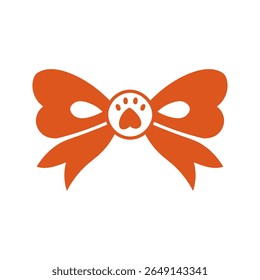 Curve-se com o Centro de Pata. Ícone Pet festivo com nó amarrado vermelho. Cão e gato presente de Natal embrulhar decoração. Ilustração vetorial