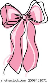Bow pink color one line art illustration