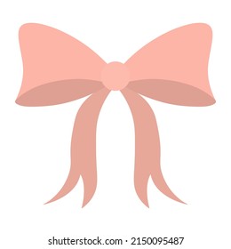 The bow is pink. Decoration for gift, surprise, bouquet. The ribbon is beautifully tied. Knot for decoration. Color vector illustration. Flat style. Festive print. Isolated background. 