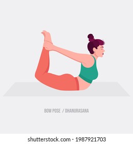 Bow Pose- Dhanurasana Yoga pose. Young woman practicing yoga  exercise. Woman workout fitness, aerobic and exercises. Vector Illustration.