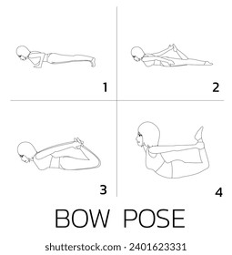 Bow Pose Yoga Manga Tutorial How Cartoon Vector Illustration Black and White