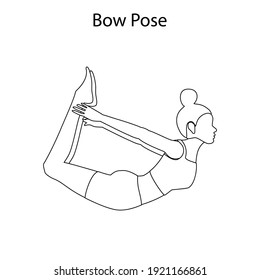 Bow pose yoga workout outline on the white background. Vector illustration