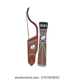 Bow and Quiver with Arrows, Ancient Mongols Weapon Vector Illustration