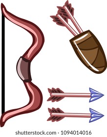 bow quiver and arrows vector cartoon