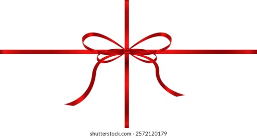 Bow with realistic red ribbon looks elegant for decorating wedding invitation cards. Book website page and others isolated on white background