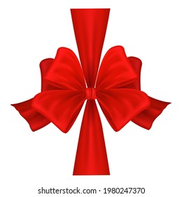 Bow realistic. Ribbons for decoration hair bow celebration party item. Illustration of red bow ribbon, satin silk tie. Vector illustration EPS10