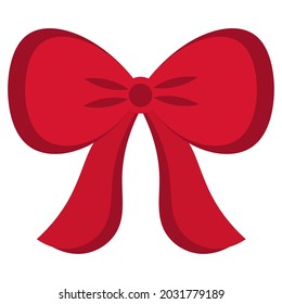 The bow is red. Decoration for a gift, surprise, bouquet. The ribbon is beautifully tied. Knot. Colored vector illustration. Valentines Day, birthday, wedding. Flat style. Romantic print. 