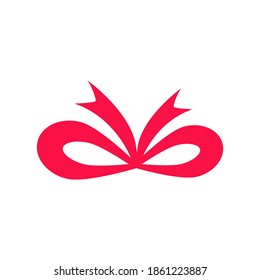 Bow red icon. Gift ribbon outline. Holiday symbol. Vector illustration isolated on white.