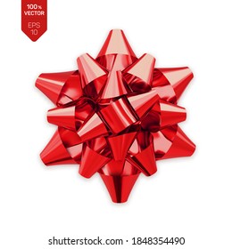 Bow. Red realistic gift bow isolated on white background. Vector illustration.