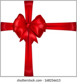 Bow of red wide ribbon with crosswise ribbons