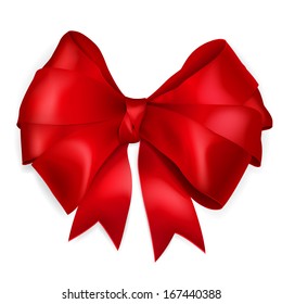 Bow of red wide ribbon with shadow