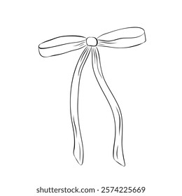Bow in retro style. Doodle outline bow. Design elegant element