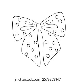 Bow in retro style. Doodle outline bow. Design elegant element