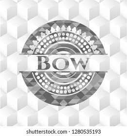 Bow retro style grey emblem with geometric cube white background