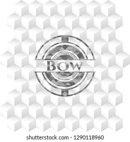 Bow retro style grey emblem with geometric cube white background