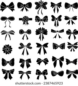 Bow ribbon black icons set