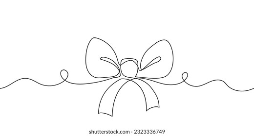 Bow Ribbon Continuous One Line Art Sketch Outline Border Abstract. Elegant Holiday Packaging Vector Illustration Luxury Gift Beautiful Bow. Capture Spirit Giving Continuous Line Art Festive Present