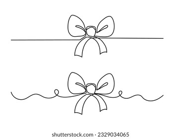 Bow Ribbon Continuous One Line Art Sketch Outline Border Abstract. Elegant Holiday Packaging Vector Illustration Luxury Gift Beautiful Bow. Capture Spirit Giving Continuous Line Art Festive Present