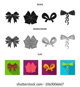 Bow, ribbon, decoration, and other web icon in black, flat, monochrome style. Gift, bows, node, icons in set collection.