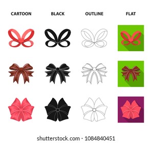 Bow, ribbon, decoration, and other web icon in cartoon,black,outline,flat style. Gift, bows, node, icons in set collection.