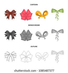 Bow, ribbon, decoration, and other web icon in cartoon,outline,monochrome style. Gift, bows, node, icons in set collection.