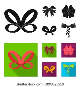 Bow, ribbon, decoration, and other web icon in black, flat style. Gift, bows, node, icons in set collection.