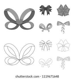 Bow, ribbon, decoration, and other web icon in outline,monochrome style. Gift, bows, node, icons in set collection.