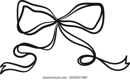 Bow ribbon drawing. Freehand doodle drawing. One decorative bow, sketch.