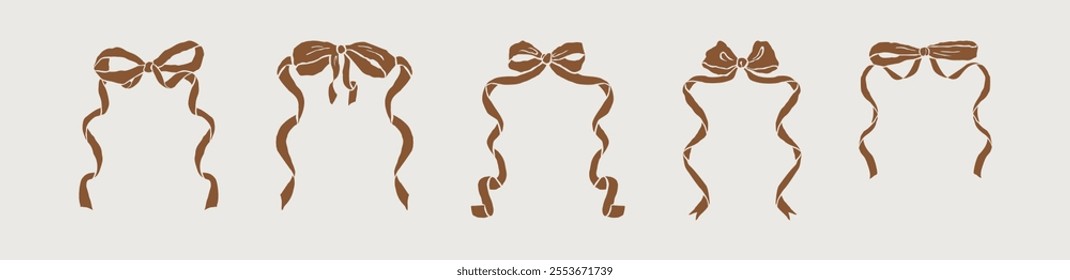 Bow and Ribbon Frames Collection. Whimsical girly aesthetic. Hand drawn borders perfect for invites, postcards, wedding, menus in sketch style. Elegant vector illustration.	